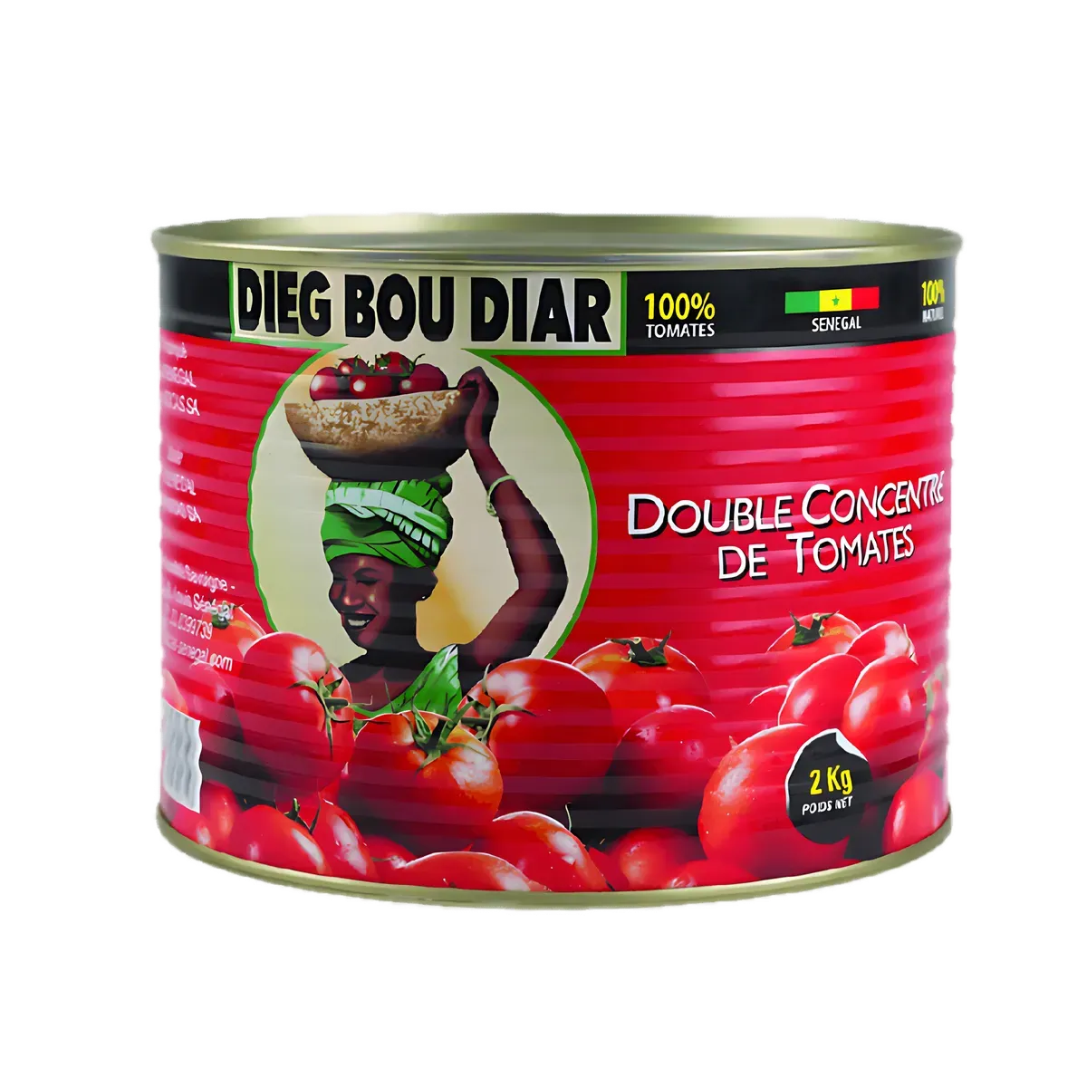 Boîte de 2 kg de concentré de tomate DIEG BOU DIAR - Goût intense, 100% tomates, idéale pour la cuisine africaine et les plats mijotés.
