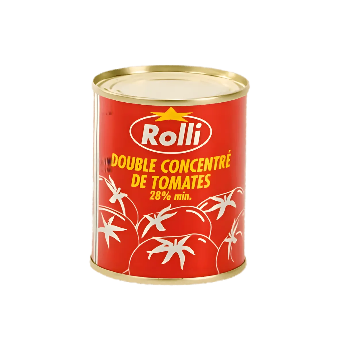 Boîte de double concentré de tomate ROLLI 28% min, idéale pour enrichir sauces et plats mijotés. Épicerie salée incontournable en cuisine.