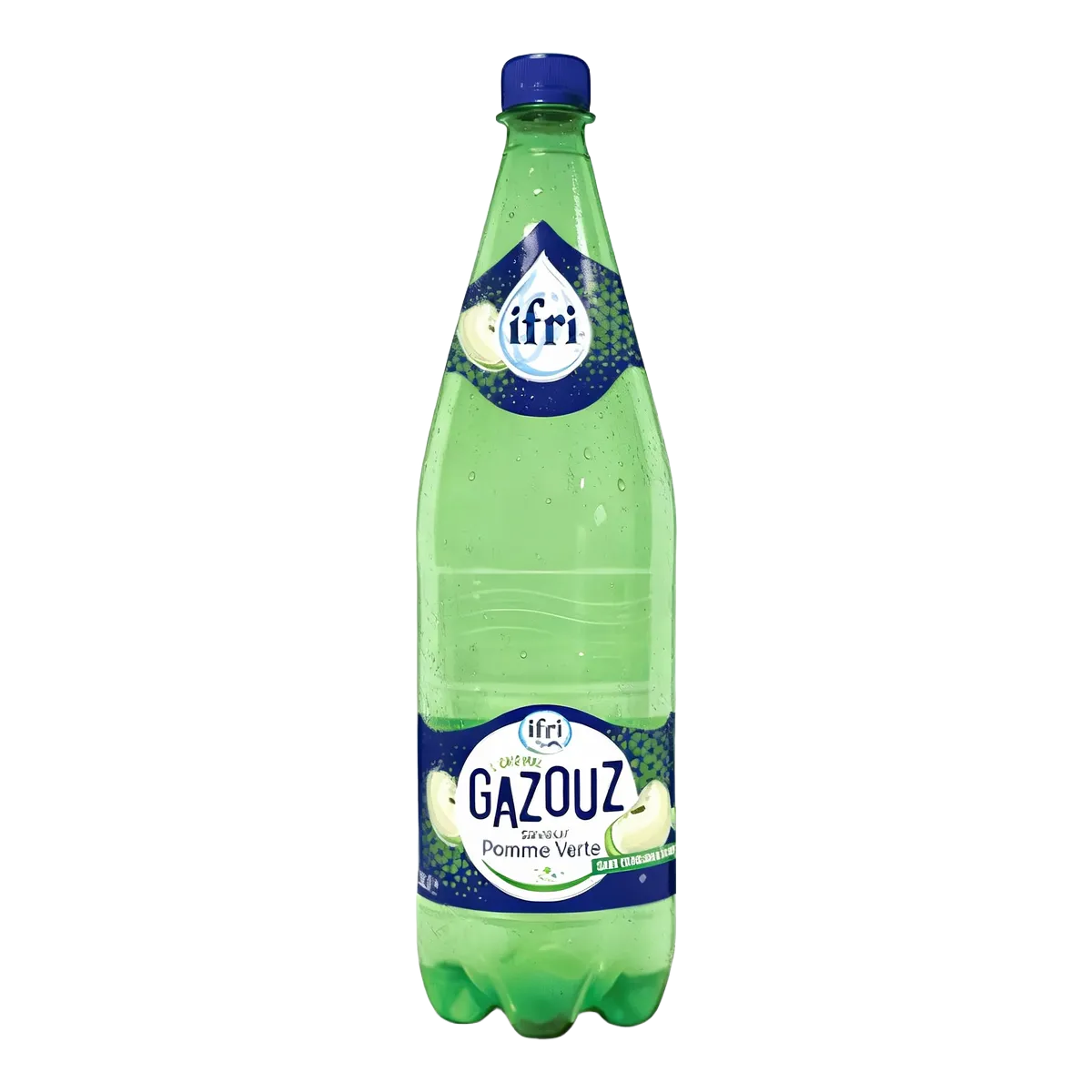 Bouteille de Soda Pomme Verte IFRI GAZOUZ 1L, boisson gazeuse fruitée et rafraîchissante, idéale pour les amateurs de sodas acidulés.