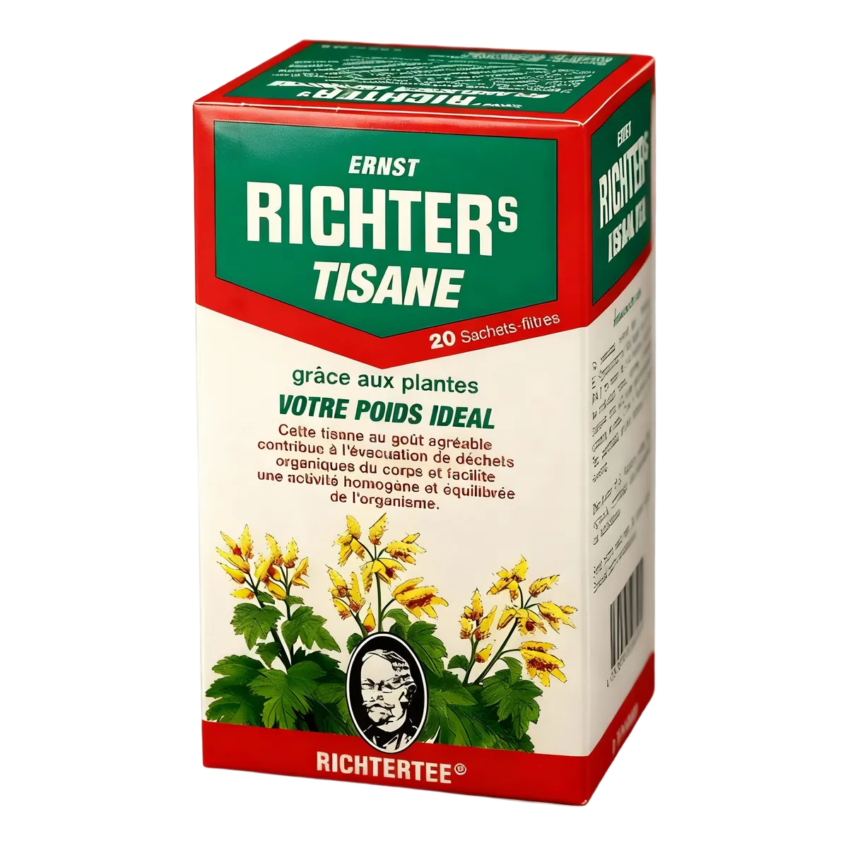 Boîte de tisane rhubarbe RICHTER avec 20 sachets, infusion apaisante à base de plantes pour une pause détente. Idéale pour le bien-être digestif.