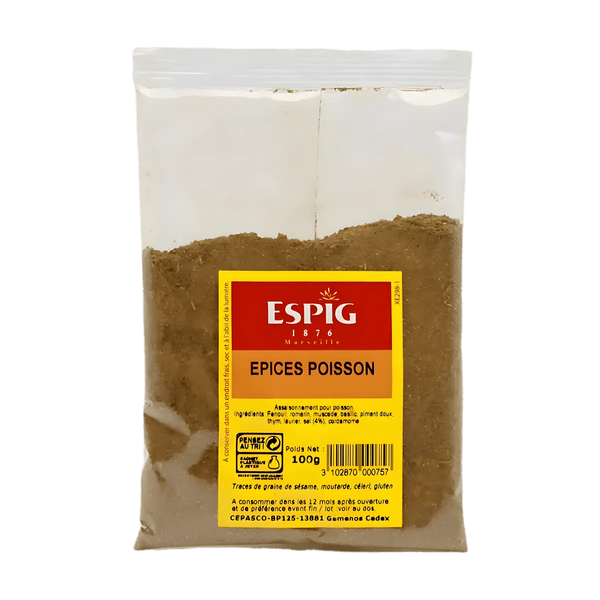 Épice poisson ESPIG - Savoureuse | Sublime saveurs marines, sachet de 100g d'épices pour poisson, idéal pour cuisine aux arômes marins.