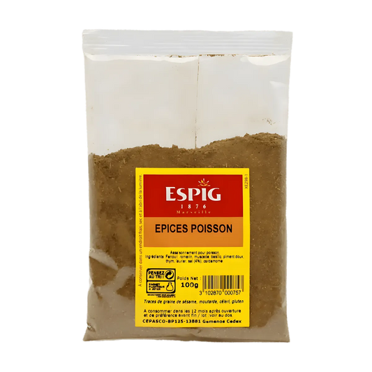 Épice poisson ESPIG - Savoureuse | Sublime saveurs marines, sachet de 100g d'épices pour poisson, idéal pour cuisine aux arômes marins.
