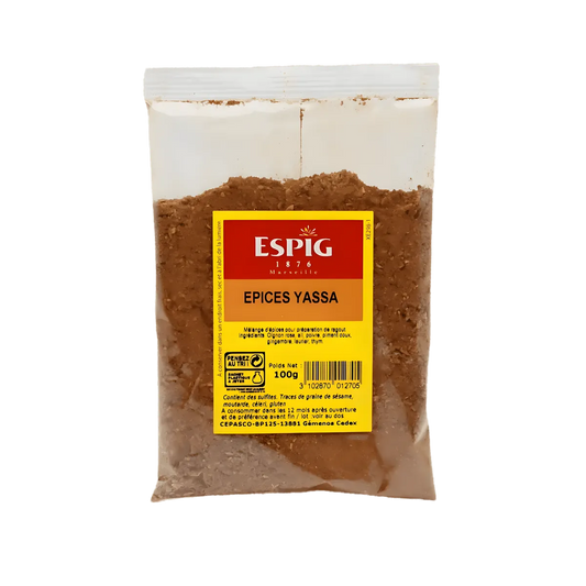 Épice Yassa ESPIG en sachet de 100g, mélange d'épices pour cuisine africaine, idéal pour plats yassa. Saveurs uniques pour épicerie salée.