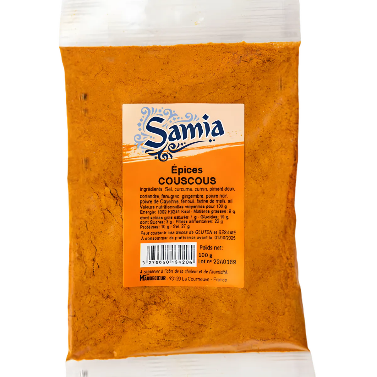 Épices Couscous Samia - Mélange Aromatique en sachet de 100g, parfait pour relever vos plats traditionnels avec chaleur et saveur.