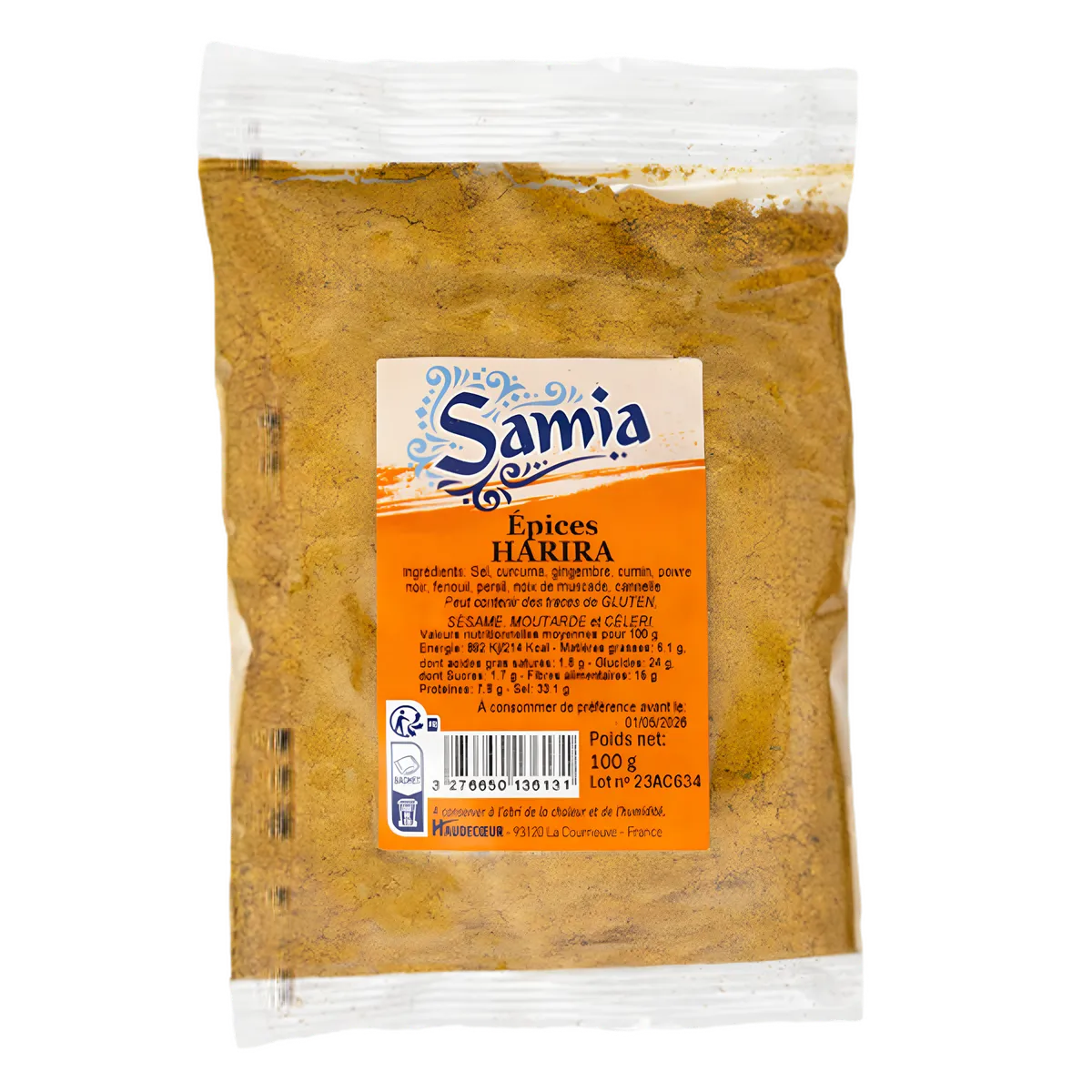 Epices pour harira SAMIA - Mélange Aromatique Parfait en sachet de 100g, idéal pour relever la soupe traditionnelle marocaine. Épicerie salée authentique.