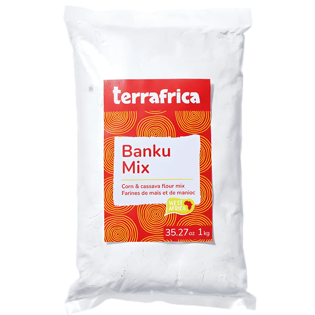 Farine de maïs et de manioc / Banku mix TERRAFRICA 1 kg, emballage rouge et blanc, idéale pour recettes africaines - ÉPICERIE SALÉE - NKOSI.