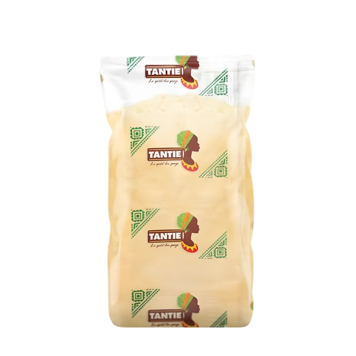 Farine de maïs TANTIE - Farine Jaune Utilisations Diverses, emballée dans un sachet transparent avec logo coloré, idéale pour la cuisine africaine.