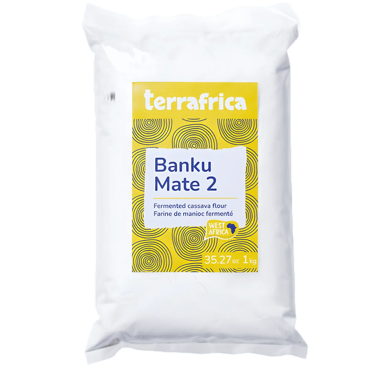 Farine de manioc fermentée Banku Mate 2 TERRAFRICA 1kg en sachet blanc, idéale pour recettes africaines traditionnelles - ÉPICERIE SALÉE NKOSI.
