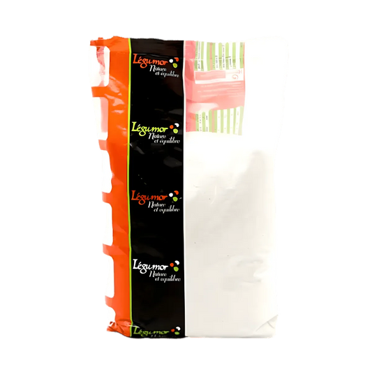 Farine de riz LEGUMOR sans gluten en sachet, idéale pour la cuisine légère. Produit d'épicerie salée pour recettes sans gluten.
