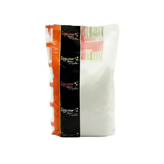 400g Packung LEGUMOR Reismehl vor einfarbig grünem Hintergrund. Die Marke ist auf der Verpackung sichtbar.
