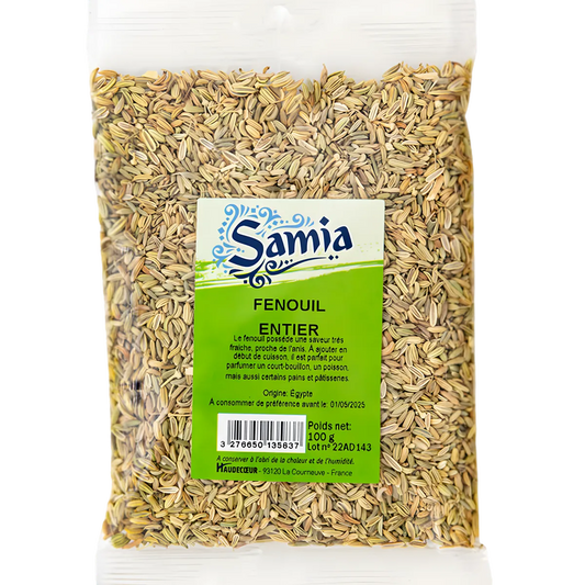 Fenugrec entier SAMIA - Saveur Anisée en sachet de 100g, parfait pour épicer salades, soupes et plats mijotés. Épicerie salée de qualité.