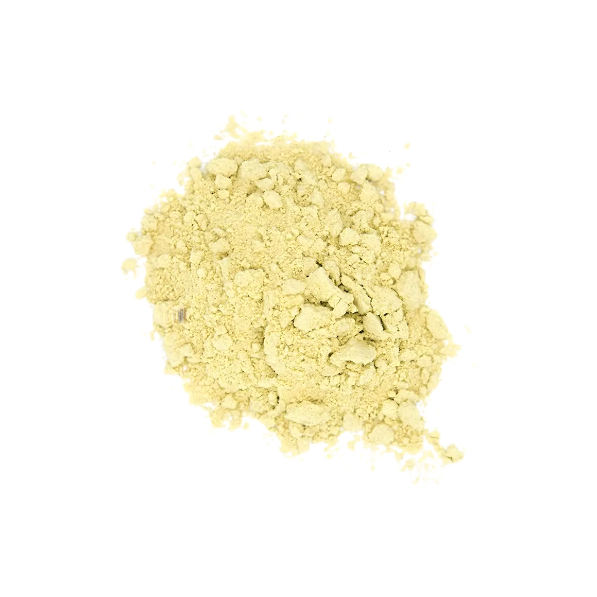 Poudre de fenugrec moulu SAMIA étalée, couleur jaune clair, idéale pour assaisonner plats salés avec une touche amère et aromatique.