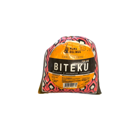 Feuille d'amarante congelée Biteku Folon de la marque Mama Bolingo, emballée pour une conservation optimale. Légume polyvalent riche en nutriments.