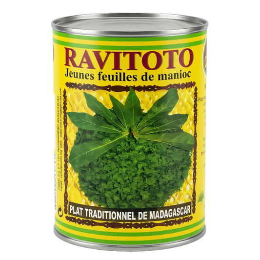 Gele en groene blik RAVITOTO (jonge cassavebladeren) van CODAL.