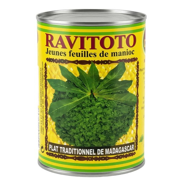 Gele en groene blik RAVITOTO (jonge cassavebladeren) van CODAL.