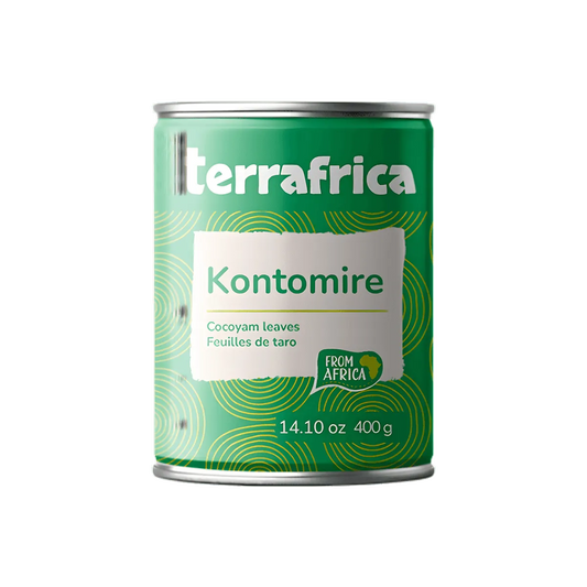 Conserve de feuille de taro Kontomire TERRAFRICA 400g, légume en boîte prêt à cuisiner, spécialité d'épicerie salée africaine.