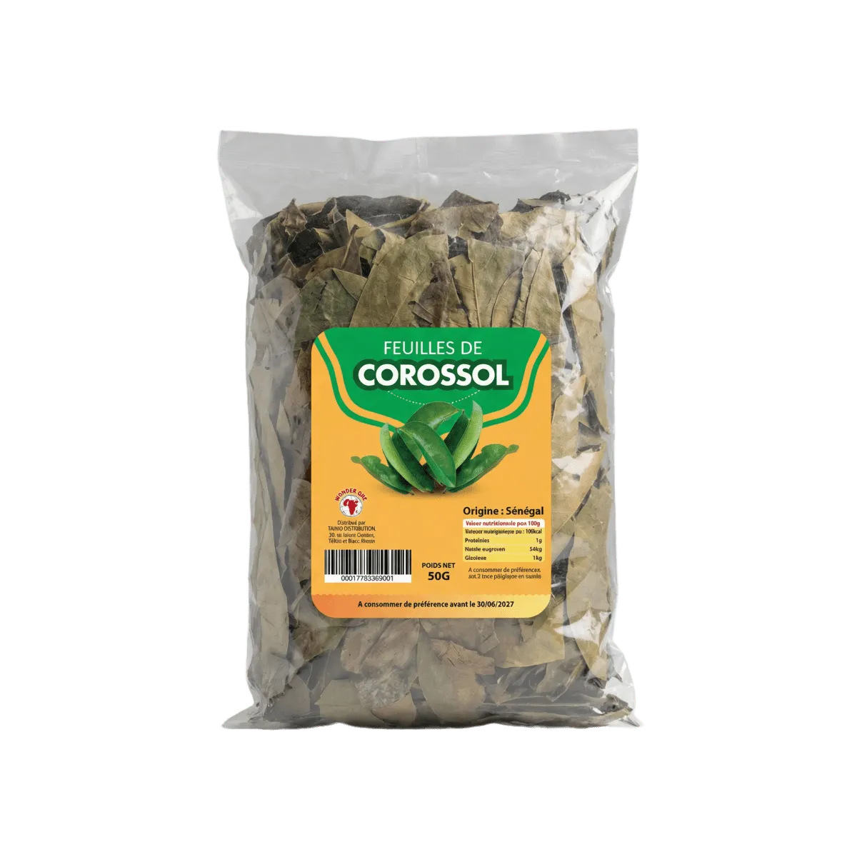 Zakje met bladeren van zuurzak NUMBER ONE, 50g. Close-up van het verpakte product.