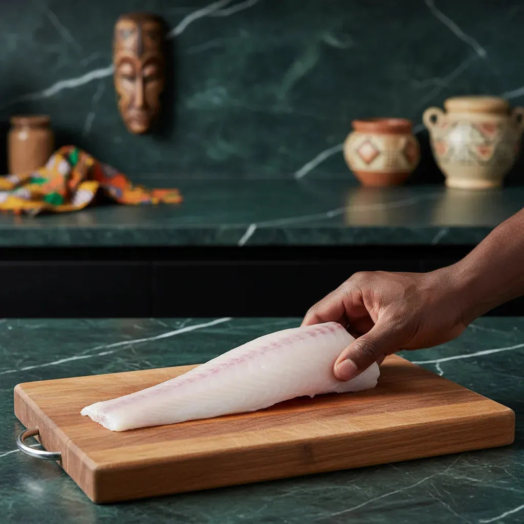 Filet de merlu sans peau posé sur planche en bois, prêt à être cuisiné pour une recette saine au goût délicat.