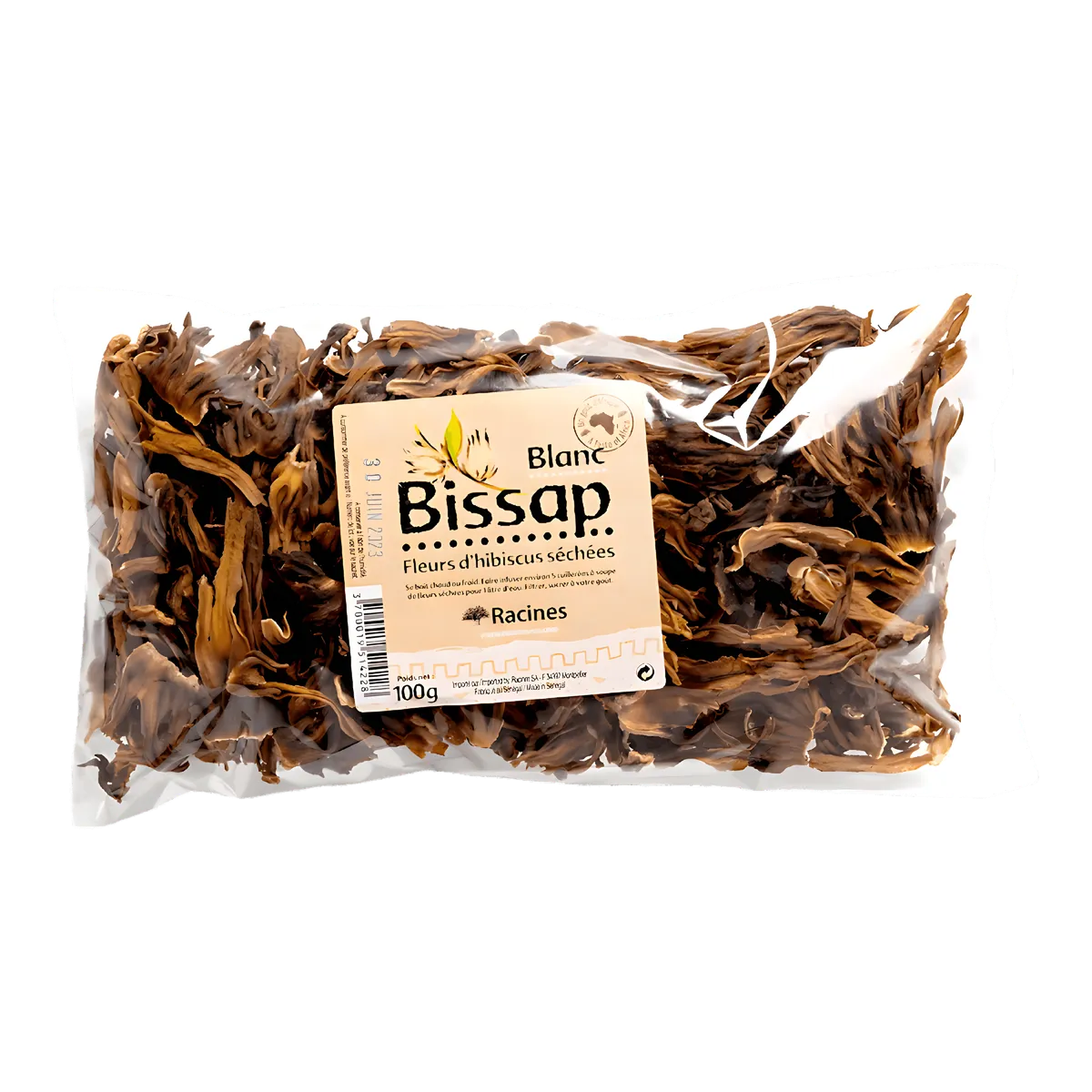 Infusion Hibiscus Blanc Bio - Fleur RACINES en sachet de 100g, fleurs séchées de Bissap pour boisson acidulée et naturelle.