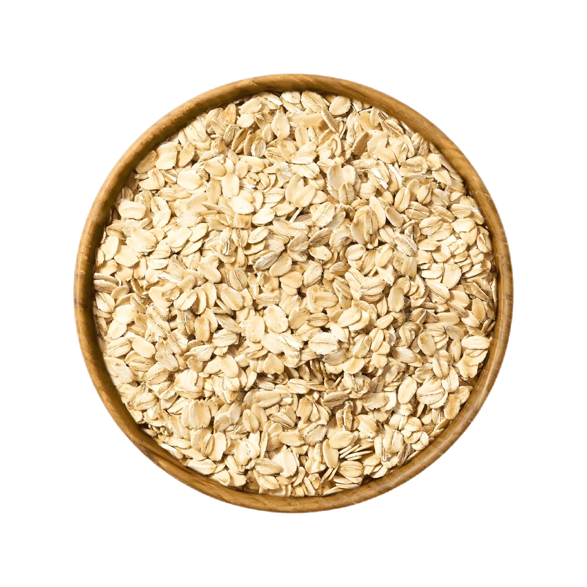 Vue rapprochée de flocons d'avoine QUAKER entiers dans un bol rond, parfaits pour recettes saines et petit-déjeuner nutritif.