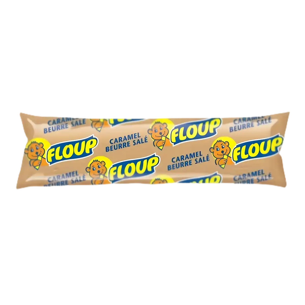 Floup Caramel Beurre Salé - Glace en bâtonnet onctueuse à l'emballage marron illustré, idéale pour l'épicerie sucrée et les desserts glacés.