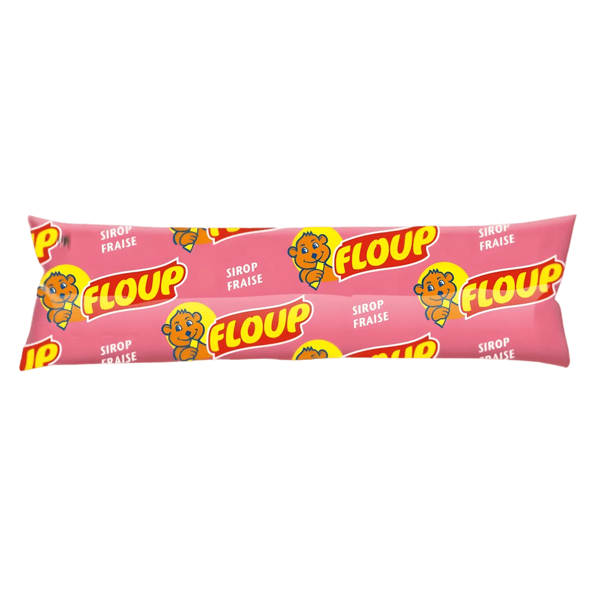 Floup fraise - ÉPICERIE SUCRÉE - NKOSI, bâtonnet glacé à l’eau aromatisé à la fraise, emballage rose avec mascotte enfantine, dessert glacé pratique.