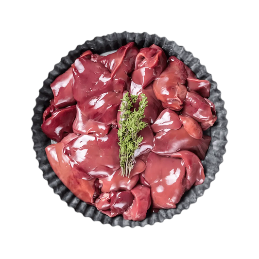 Foie de dinde frais présenté dans un plat noir avec herbes, produit surgelé de qualité - VOLAILLE - NKOSI.