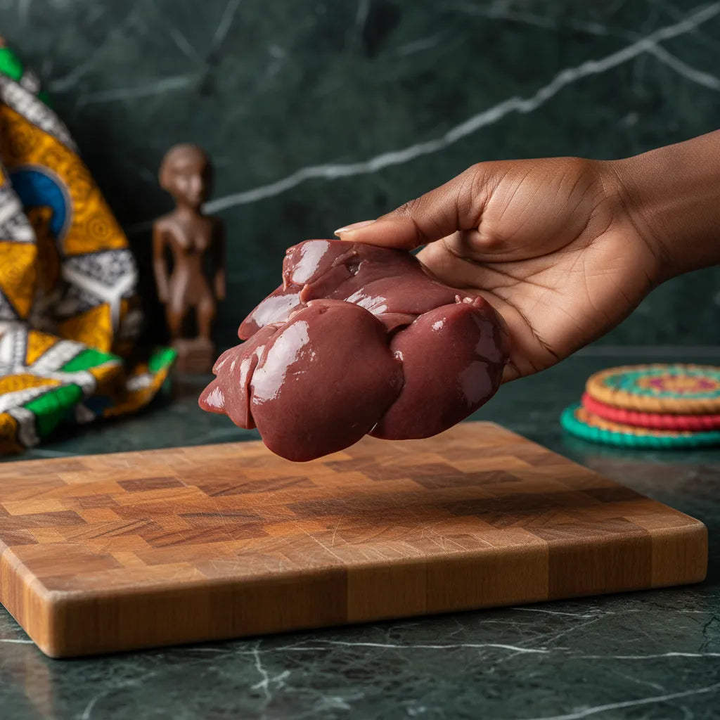 Main tenant du foie de dinde surgelé prêt à être cuisiné, produit de volaille frais et pratique pour des plats riches en goût.