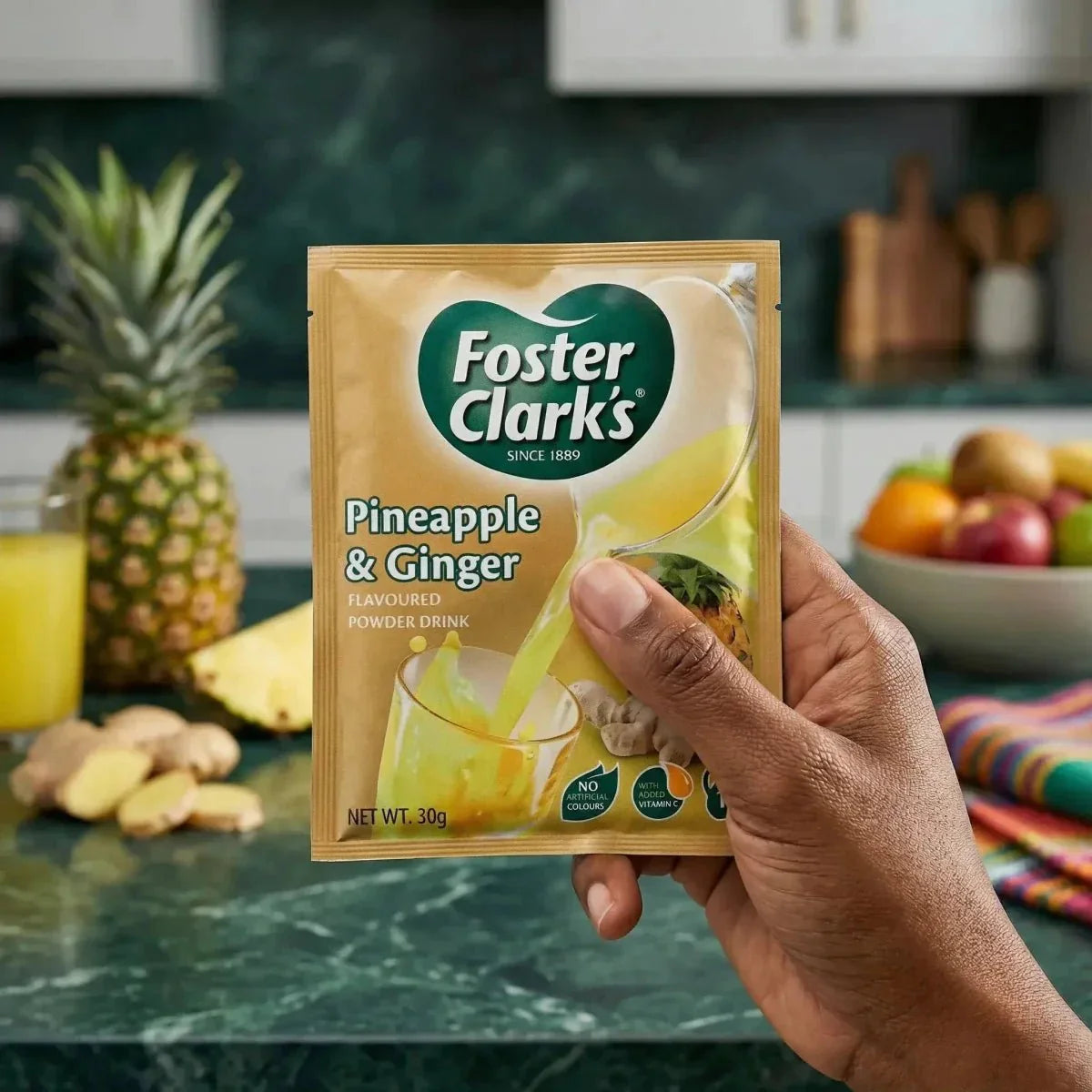 Bebida en polvo de piña y jengibre de Foster Clark's.