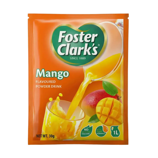 Sobre de polvo para bebida de mango Foster Clark's.