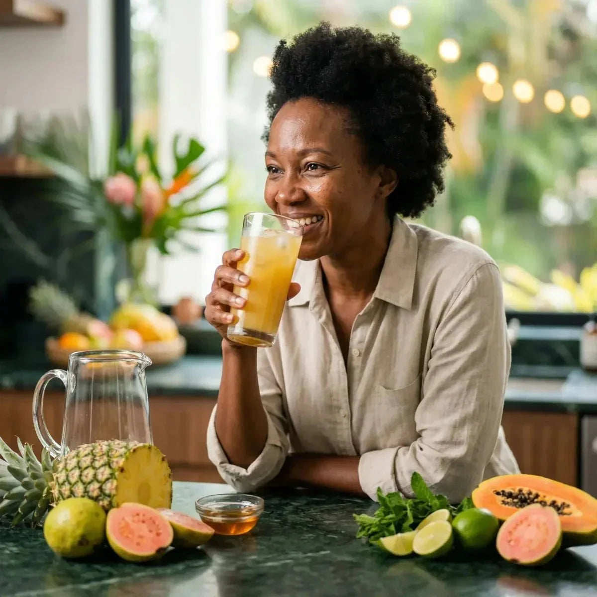 Bebida en polvo tropical de FOSTER CLARKS, con frutas frescas.