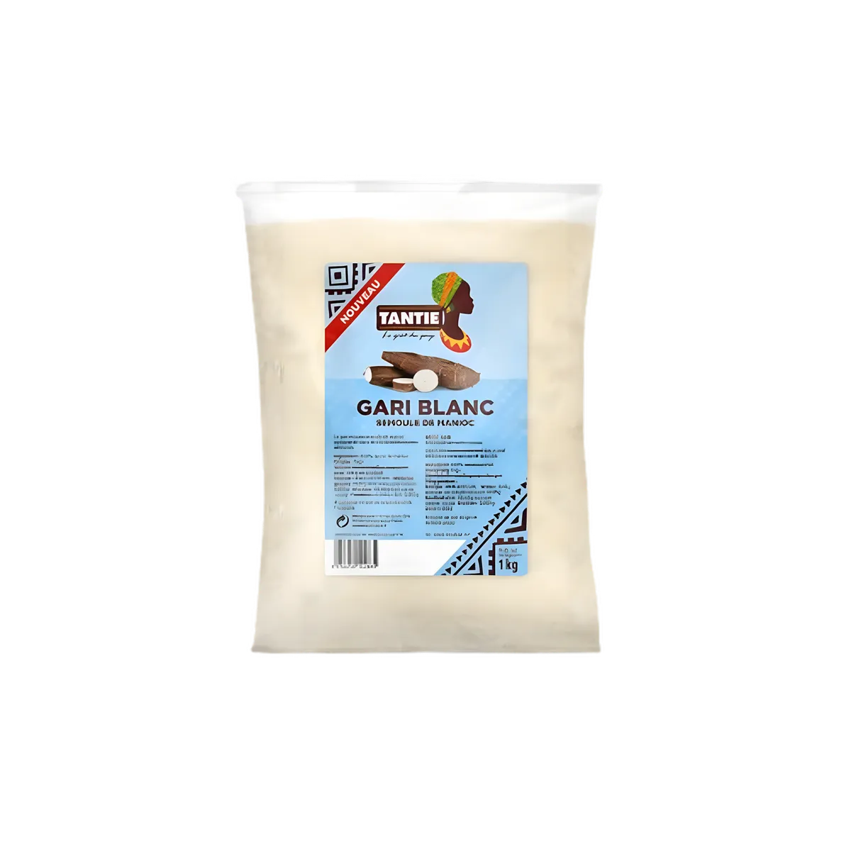 Gari blanc TANTIE - Gari blanc manioc en sachet de 1 kg, aliment de base polyvalent pour la cuisine africaine et les plats traditionnels.