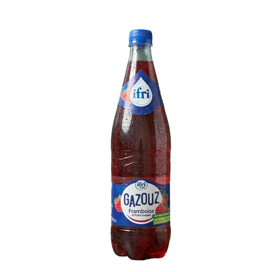 Botella de refresco de frambuesa GAZOUZ de la marca Ifri.
