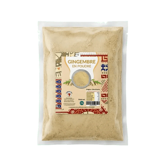 Gingembre en poudre "Afrique NUMBER ONE" de Testco Corrmormon : sachet rempli de poudre de.