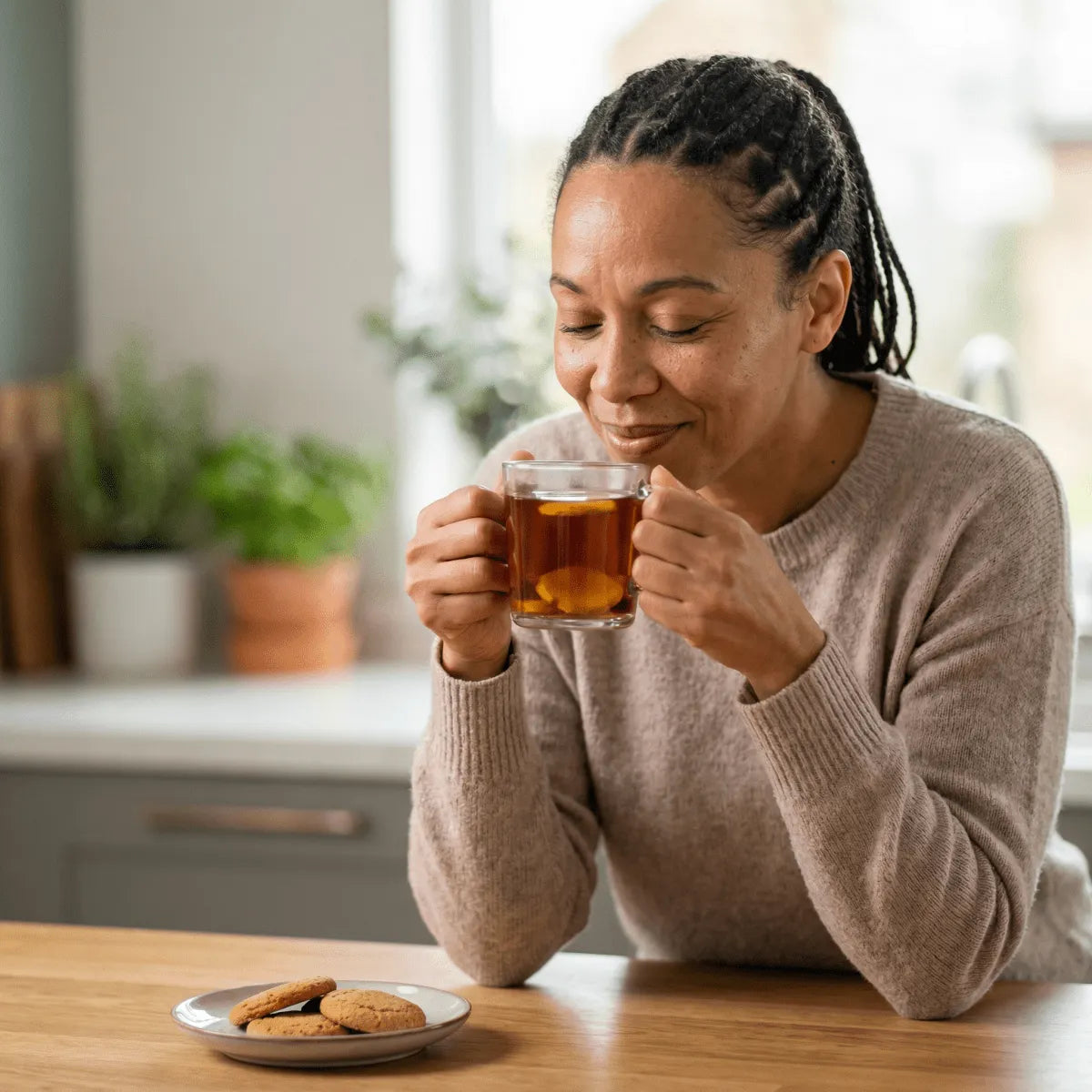 Donna che gusta un'infusione di zenzero in polvere Africa NUMBER ONE 100g.