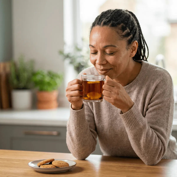 Femme savourant une infusion de gingembre en poudre Afrique NUMBER ONE 100g.