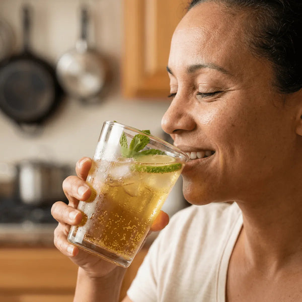 Old Jamaica Ginger Beer en verre avec citron & menthe.