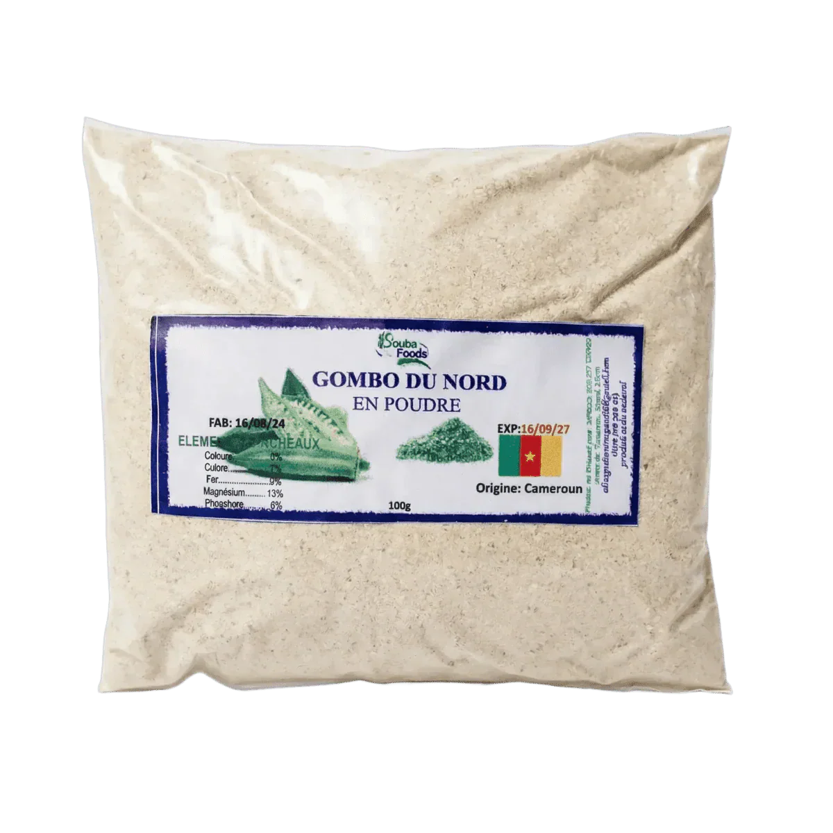 Gombo du nord en poudre BOUBA - vue ingrédients et texture | Épicerie africaine - Cameroun NKOSI