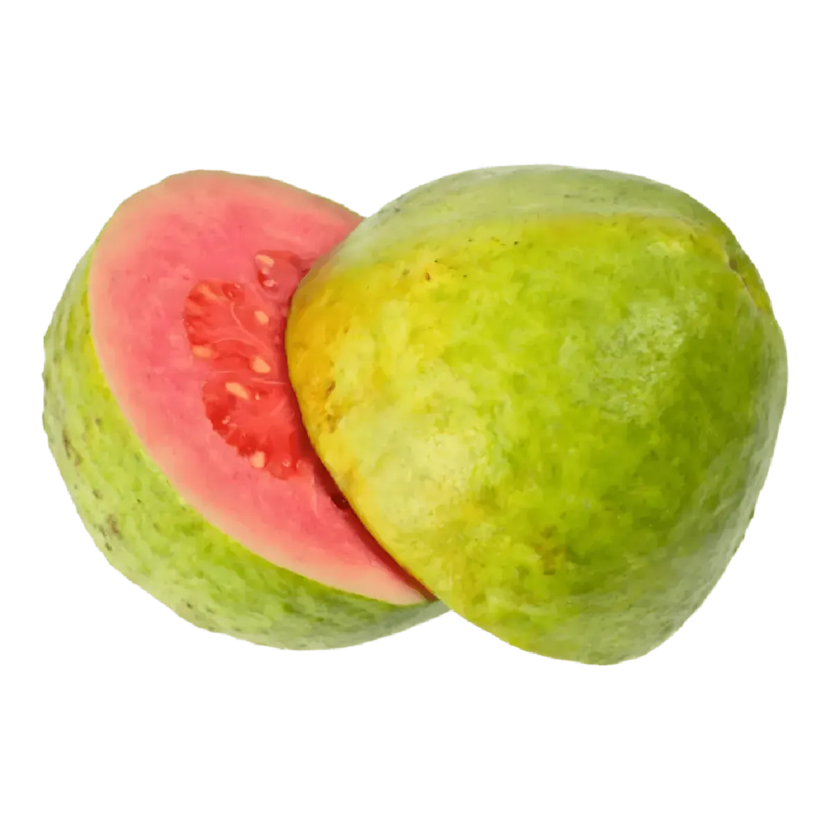 Goyave rose fraîche coupée en deux montrant sa chair rose juteuse, fruit tropical délicieux et polyvalent en cuisine.