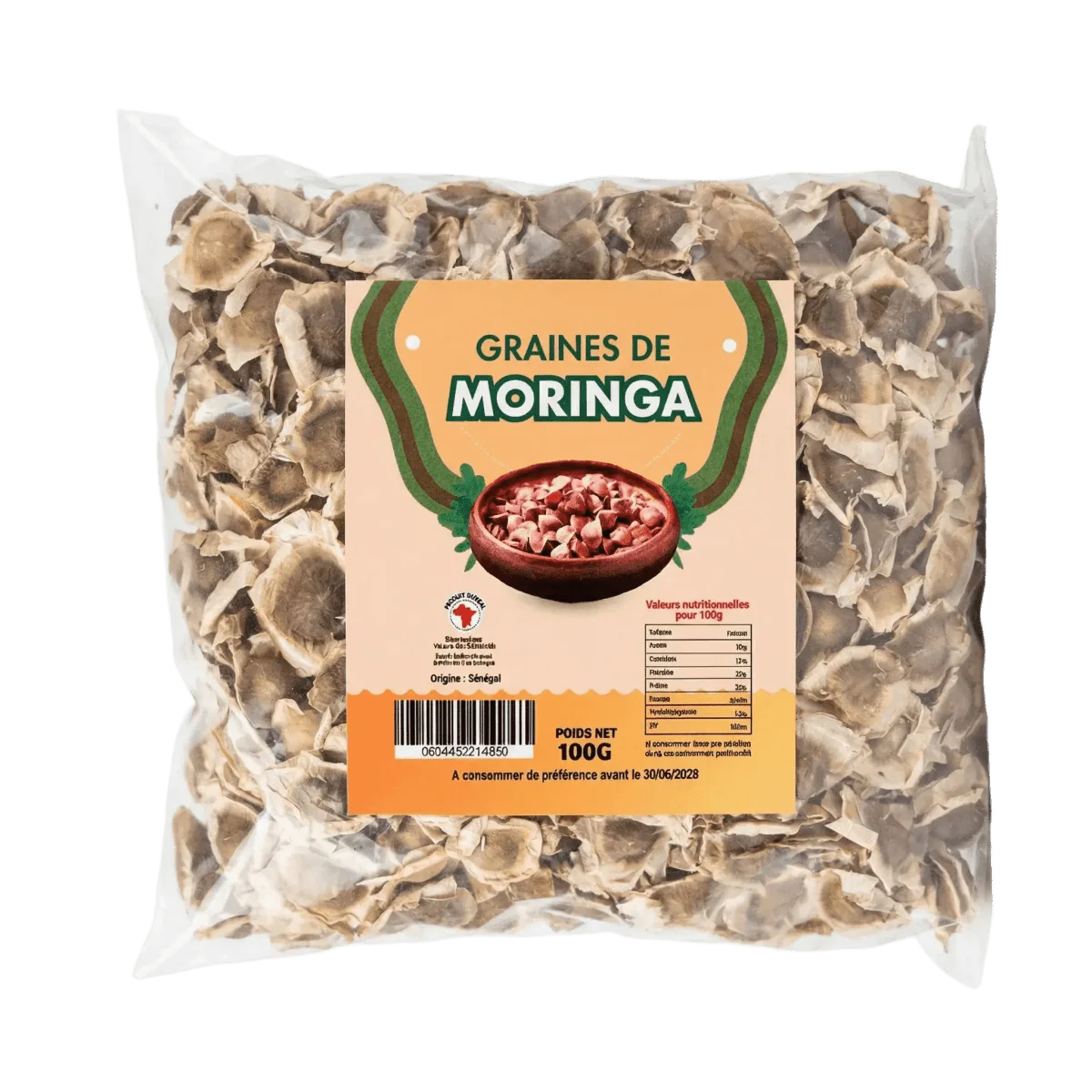 Zakje Moringazaad NUMBER ONE 100g. Visueel zichtbare zaden.