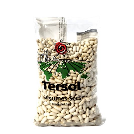 Haricot Lingot Blanc TERSOL en sachet transparent de 1kg, riche en protéines, parfait pour recettes saines et plats mijotés.