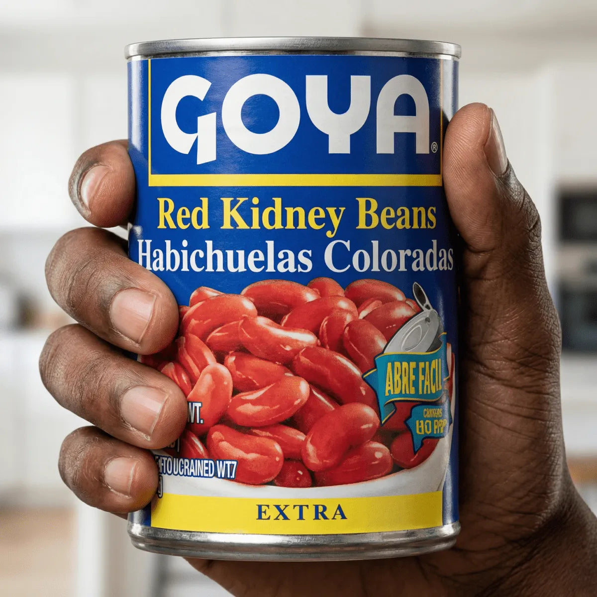 Red beans by Goya, presented in a blue and yellow tin can.