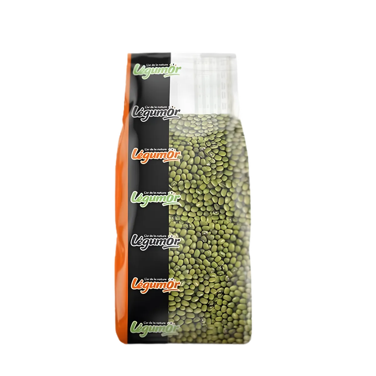 Haricots mungo LEGUMOR - Protéines | Riches en fibres, emballage transparent de haricots secs verts pour épicerie salée et cuisine saine.