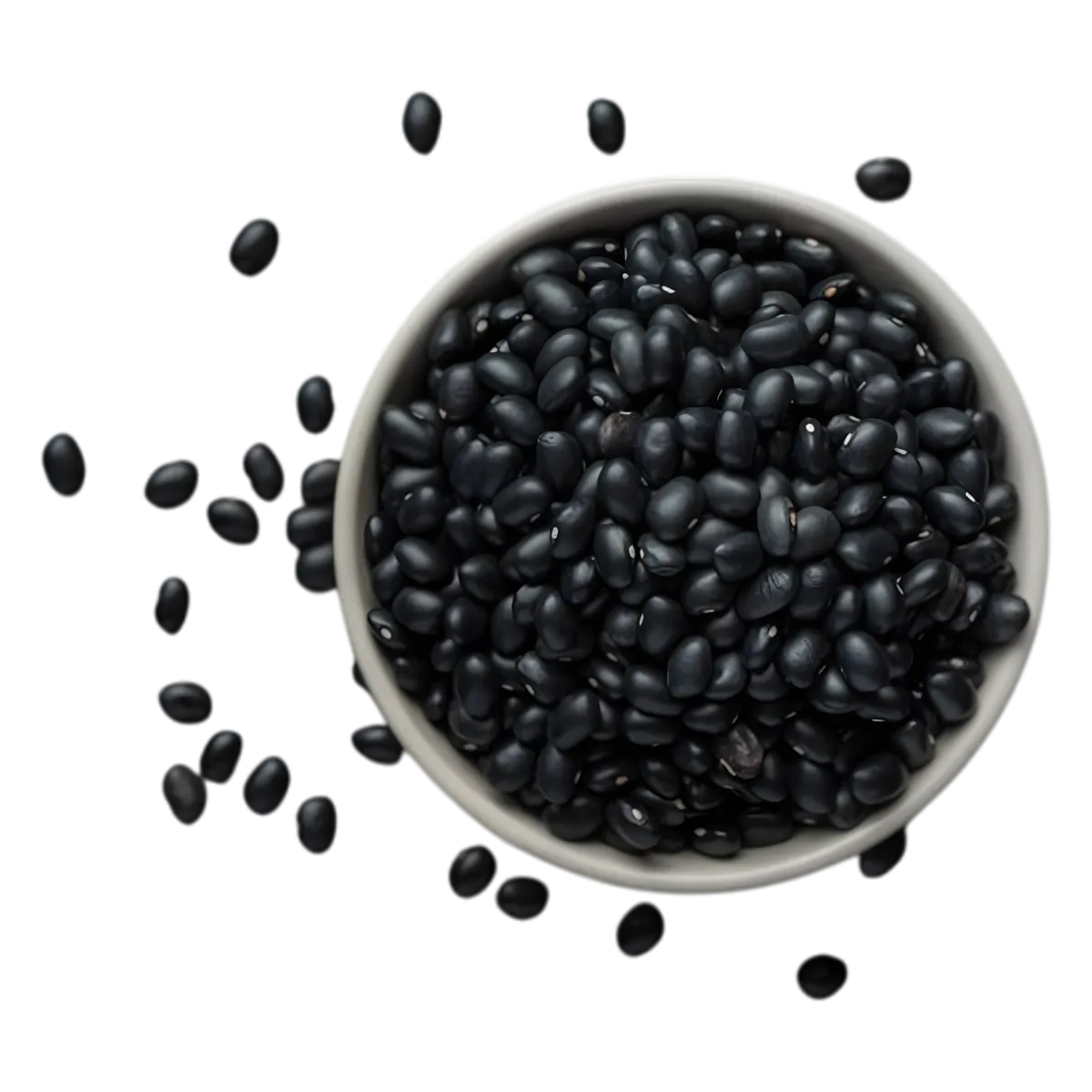 Bol rempli de haricots noirs coco LEGUMOR, secs et brillants, parfaits pour plats savoureux. Produit d'épicerie salée riche en saveurs.