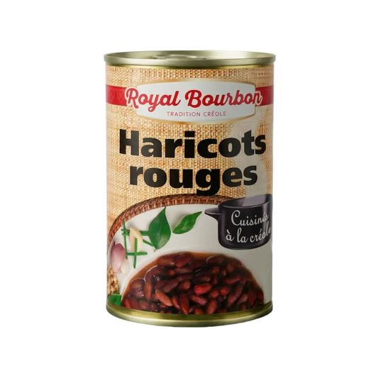 ROYAL BOURBON red bean can, Creole tradition. Culinary presentation on the label.