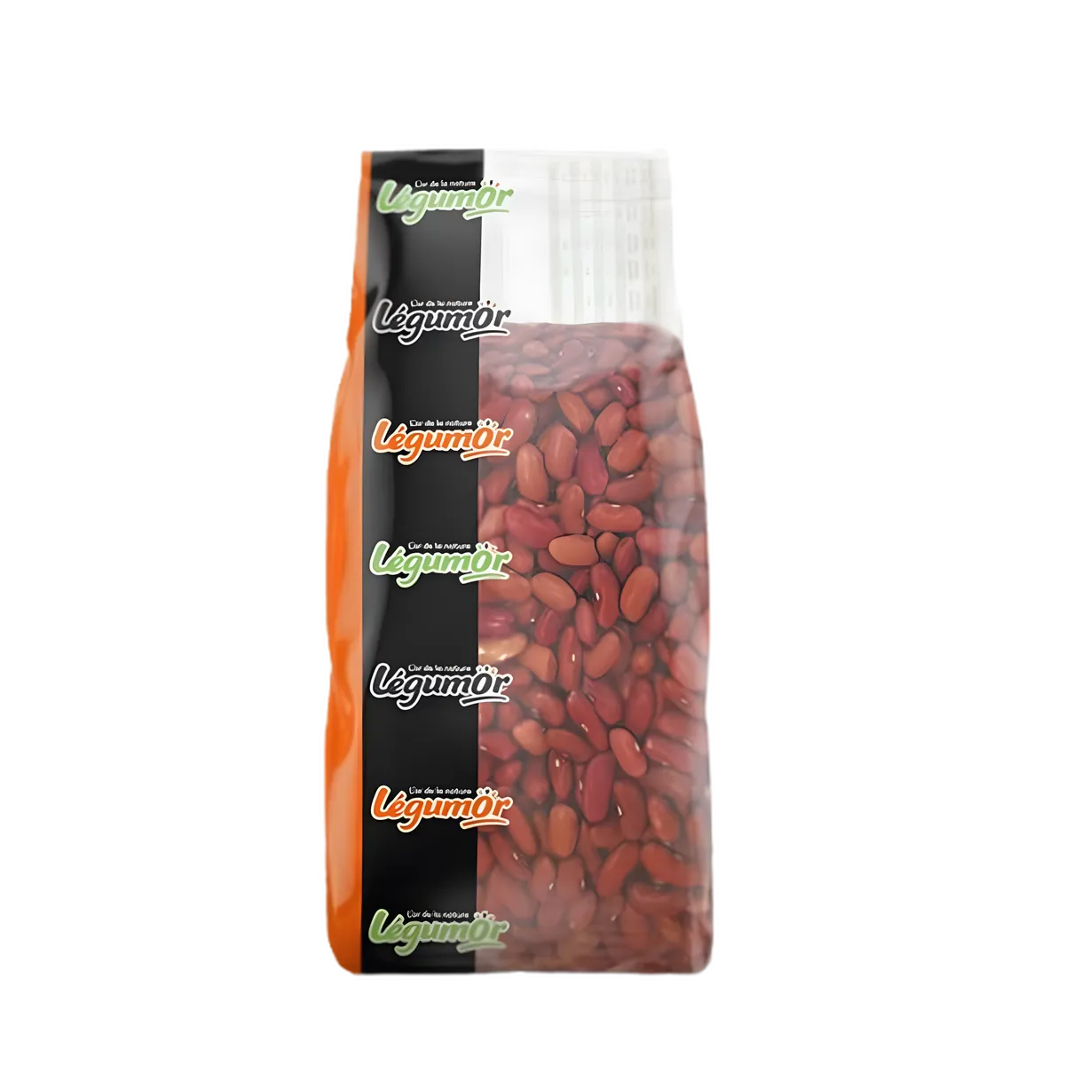 Haricots rouges LEGUMOR en sachet transparent, riches en protéines végétales, parfaits pour l'épicerie salée et les plats cuisinés.