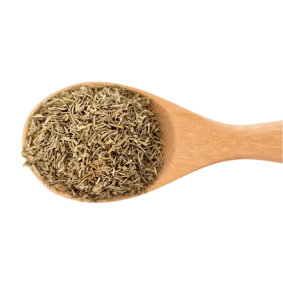Herbes de Provence en lot de SAMIA, présentées dans une cuillère en bois.