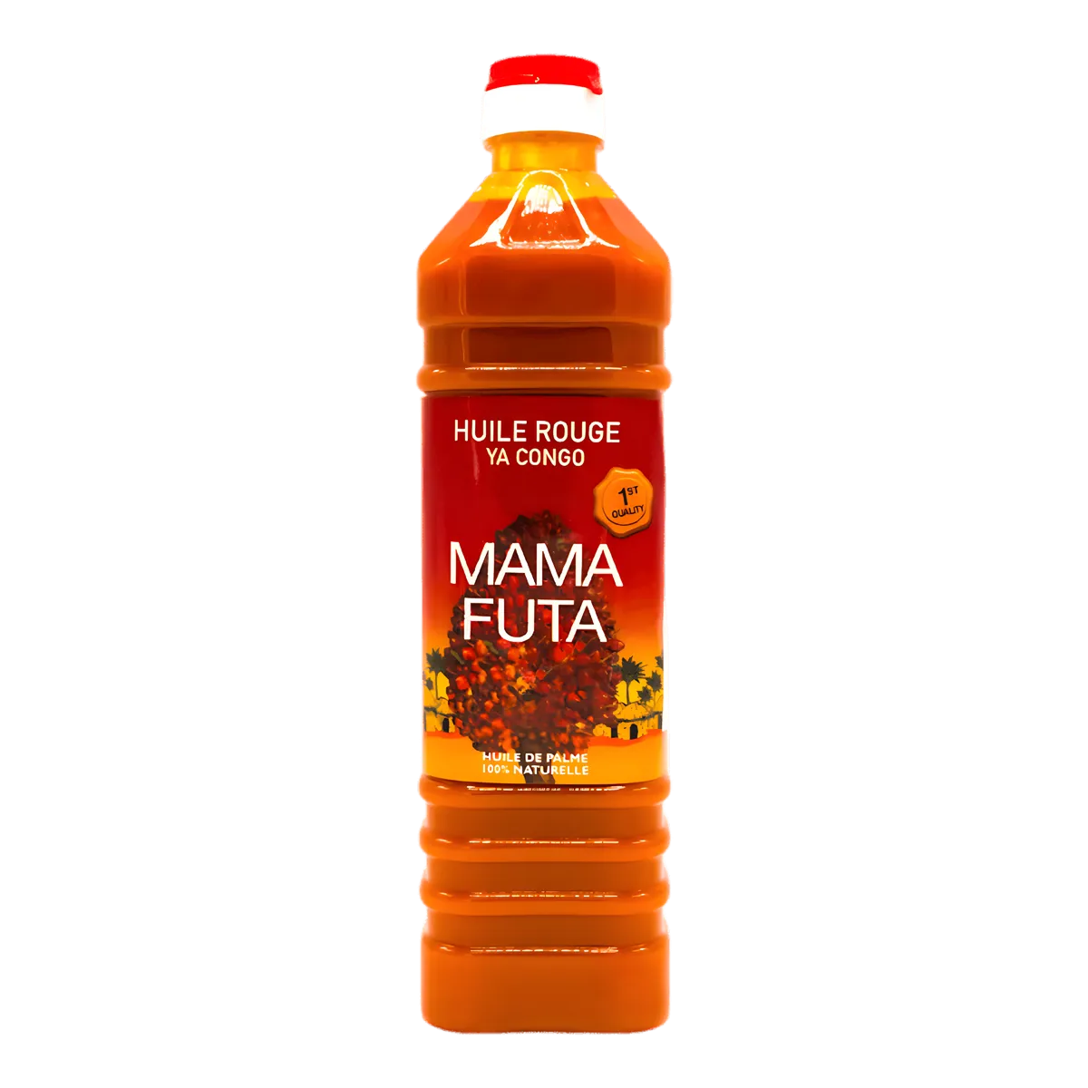 Huile de Palme MAMA FUTA - Huile Culinaire | Saveurs et Résistance, bouteille d'huile rouge 1L idéale pour cuisson à haute température.