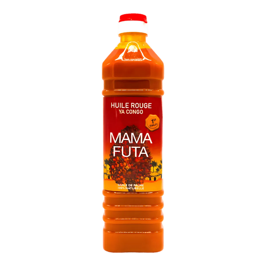 Huile de Palme MAMA FUTA - Huile Culinaire | Saveurs et Résistance, bouteille d'huile rouge 1L idéale pour cuisson à haute température.