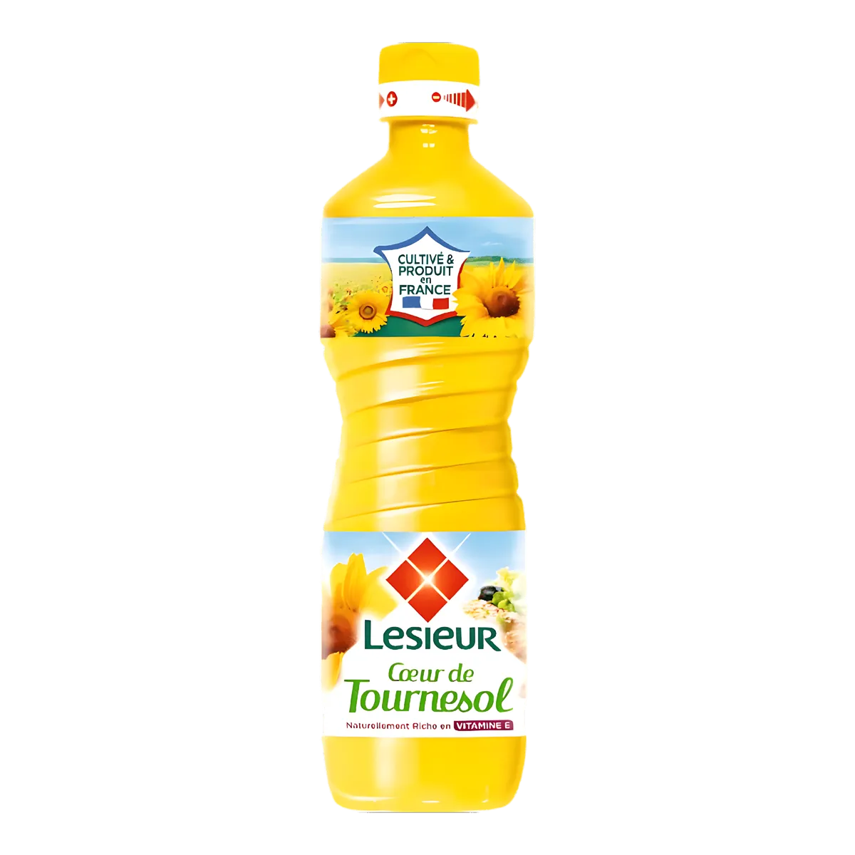 Bouteille d'huile de tournesol Lesieur 1L, idéale pour cuisson, friture et assaisonnement. Huile végétale riche en vitamine E.